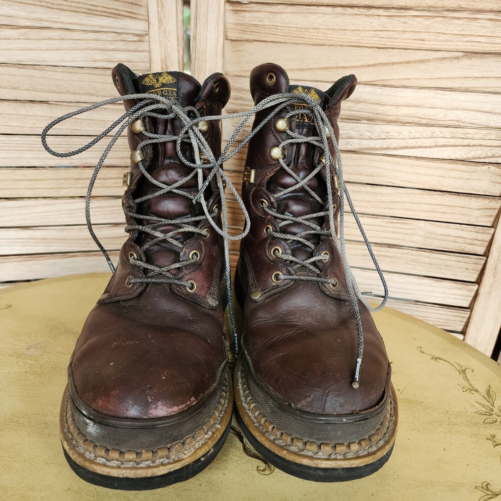 Georgia Boot Sz 10.5 M Brown Leather Georgia Giant Steel Toe High Top Work Boots